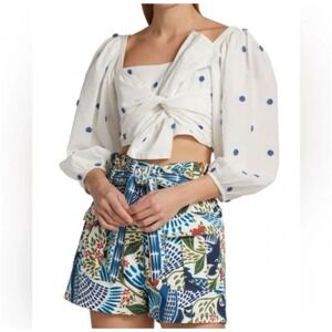 Farm Rio flower embroidered‎ cotton crop top